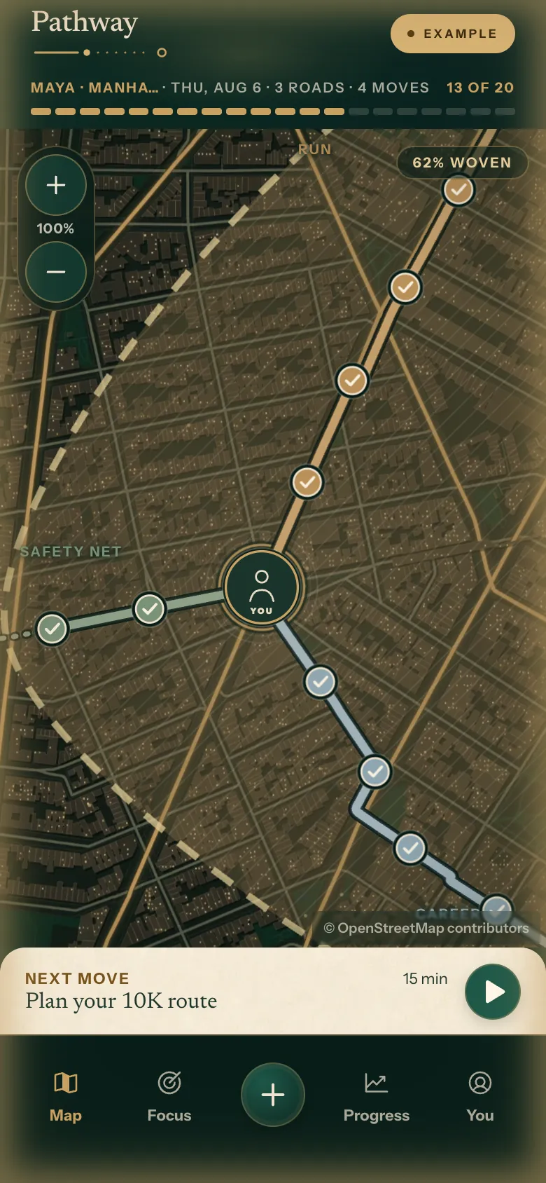 The map at night: dark Manhattan with glowing windows